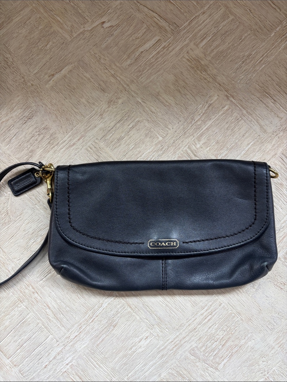 Coach Black Leather Clutch with Gold Hardware